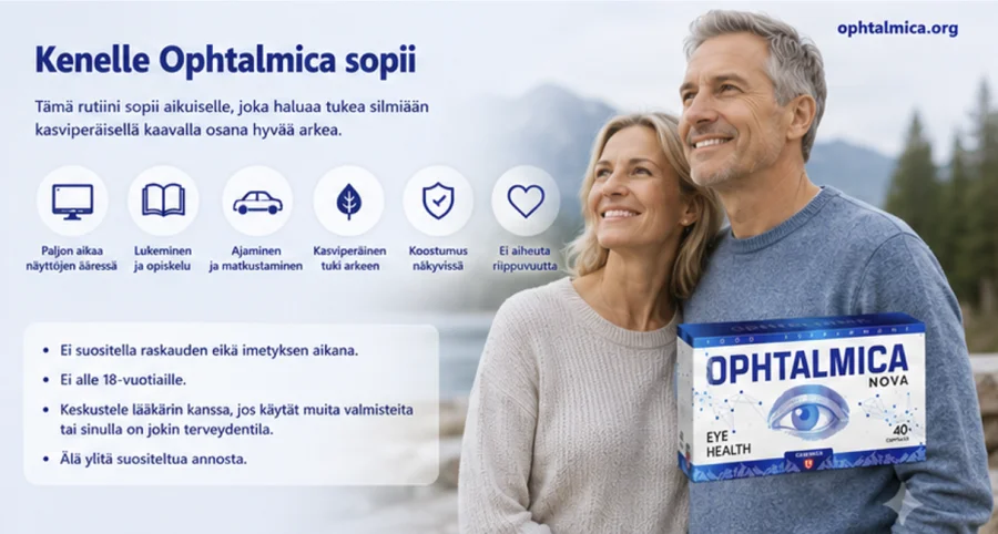 Ophtalmica — kapselit aikuiselle, joka tukee silmien hyvinvointia ja näköä